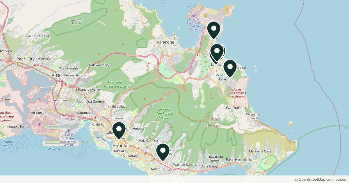 Map of 10 med spas and aesthetic clinics in Kailua, Hawaii