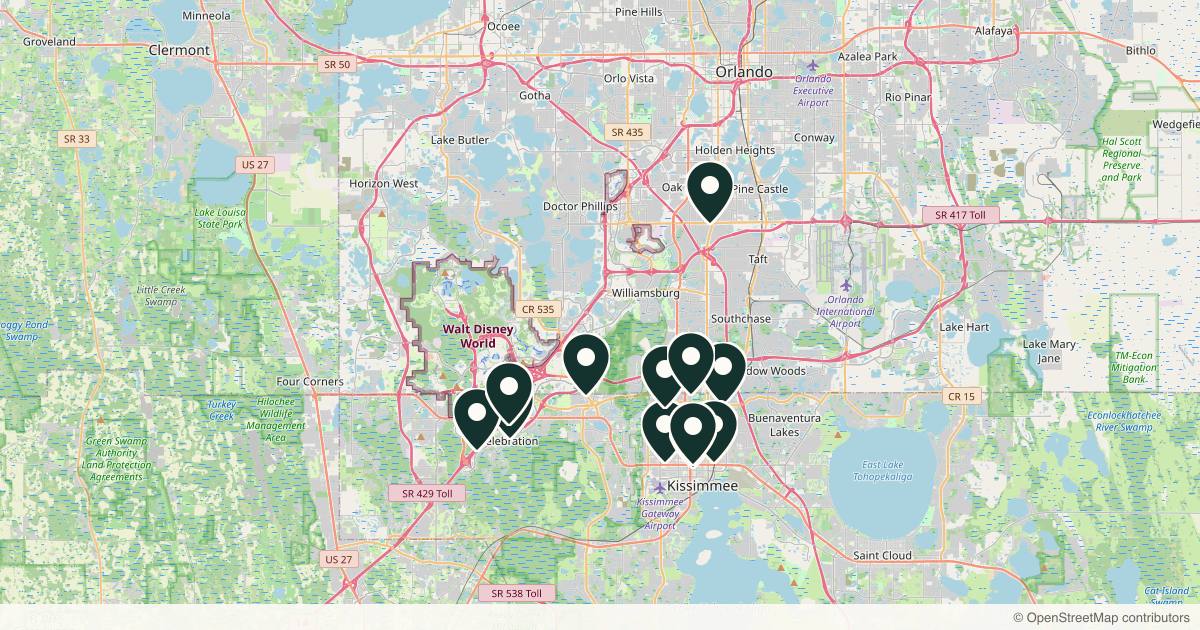Map of 14 med spas and aesthetic clinics in Kissimmee, Florida