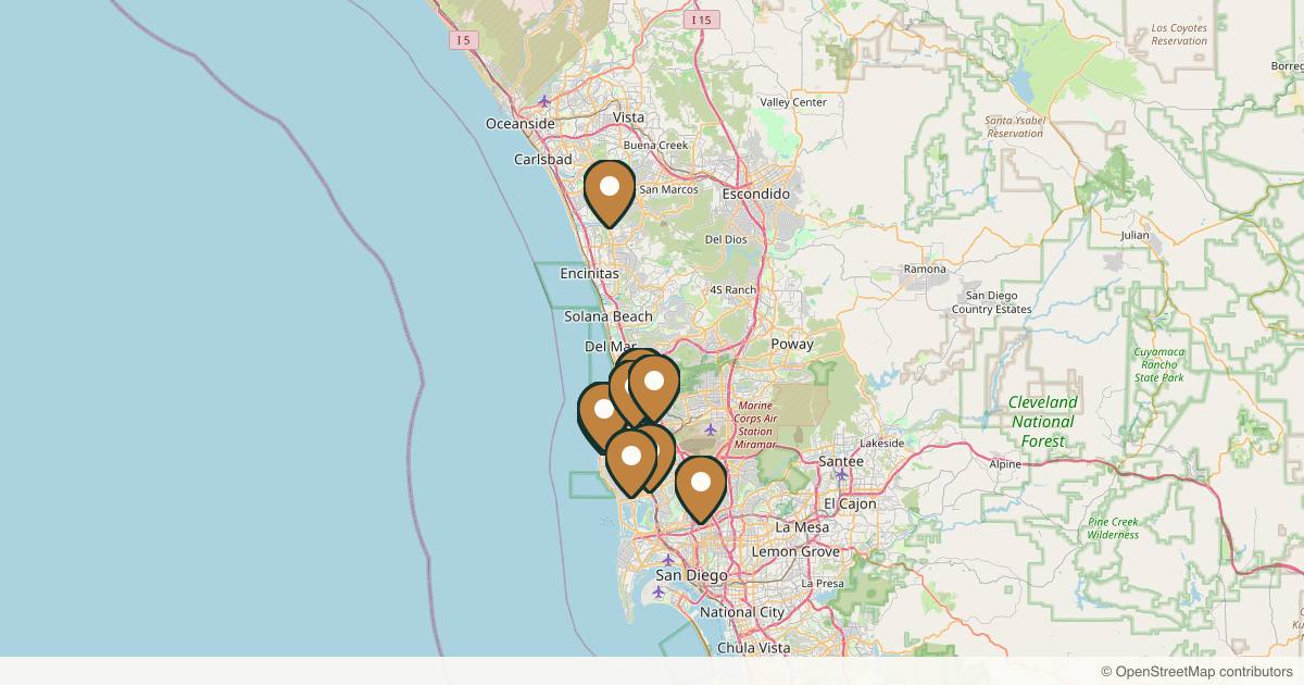 Map of 14 med spas and aesthetic clinics in La Jolla, California