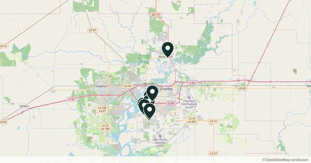 Map of 11 med spas and aesthetic clinics in Lake Charles, Louisiana