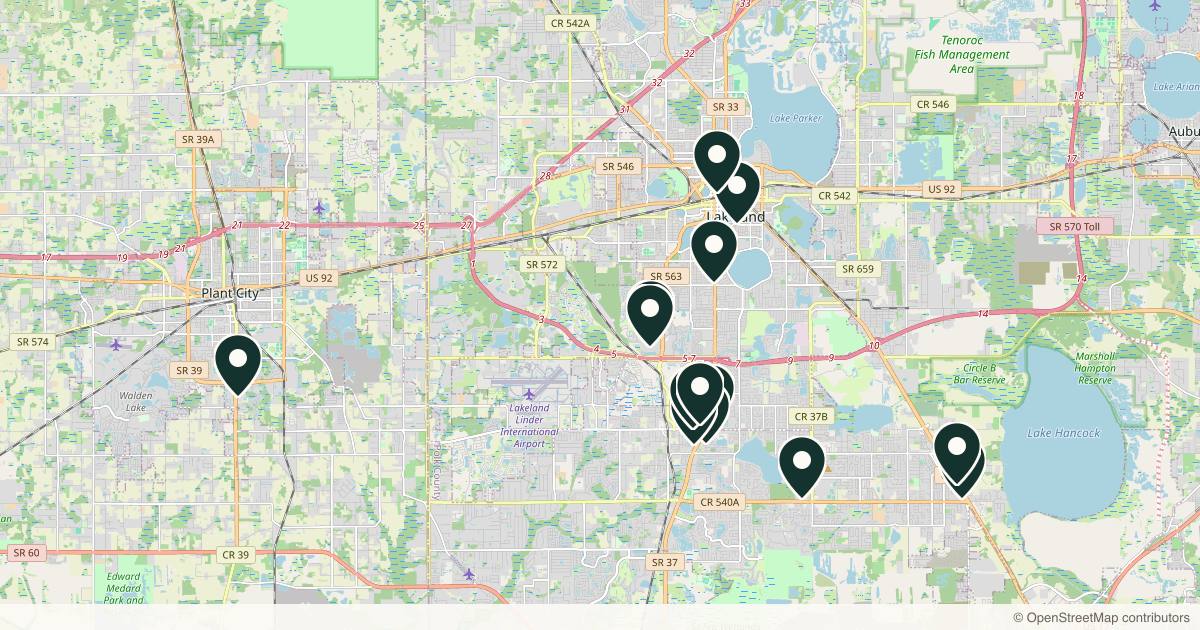 Map of 14 med spas and aesthetic clinics in Lakeland, Florida
