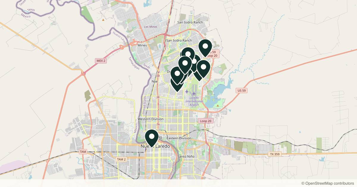 Map of 14 med spas and aesthetic clinics in Laredo, Texas