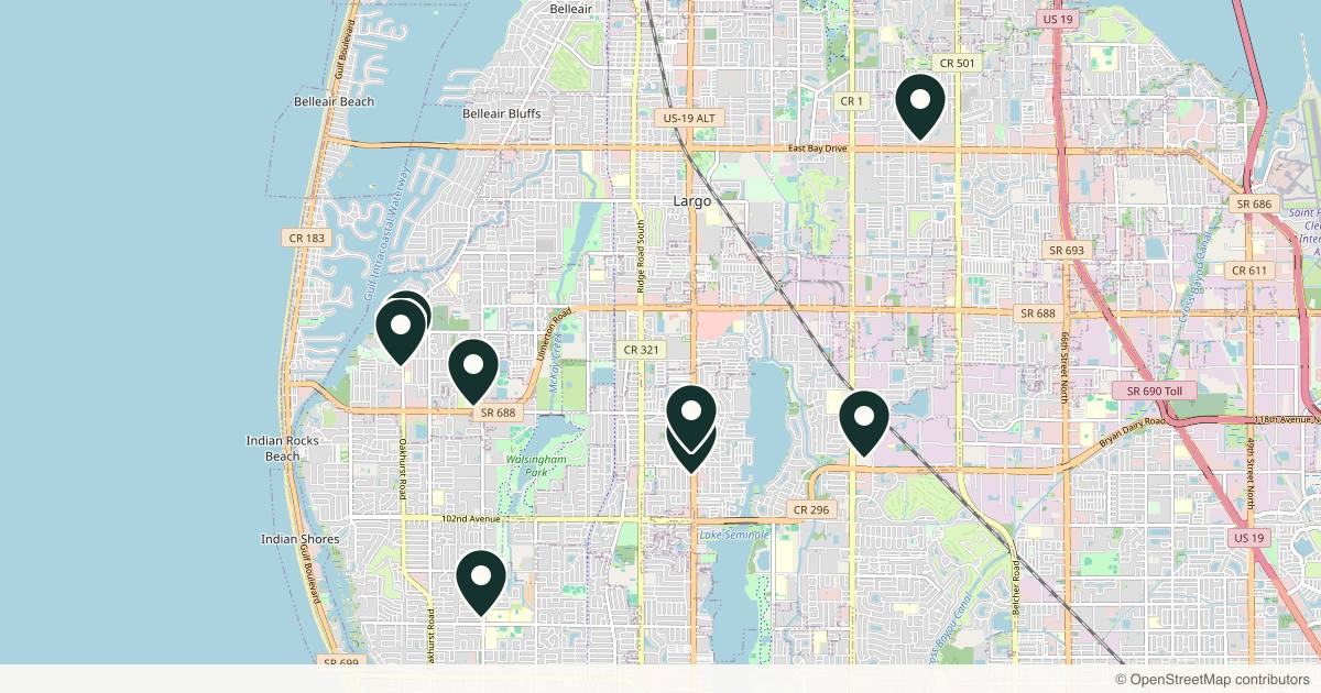 Map of 8 med spas and aesthetic clinics in Largo, Florida