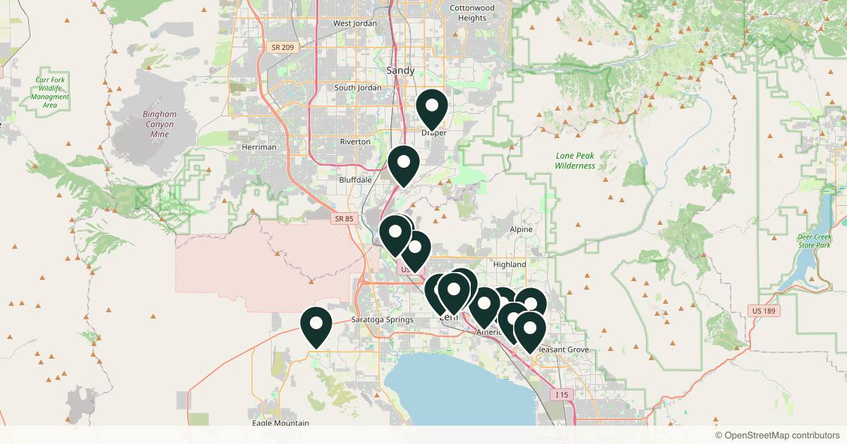 Map of 14 med spas and aesthetic clinics in Lehi, Utah