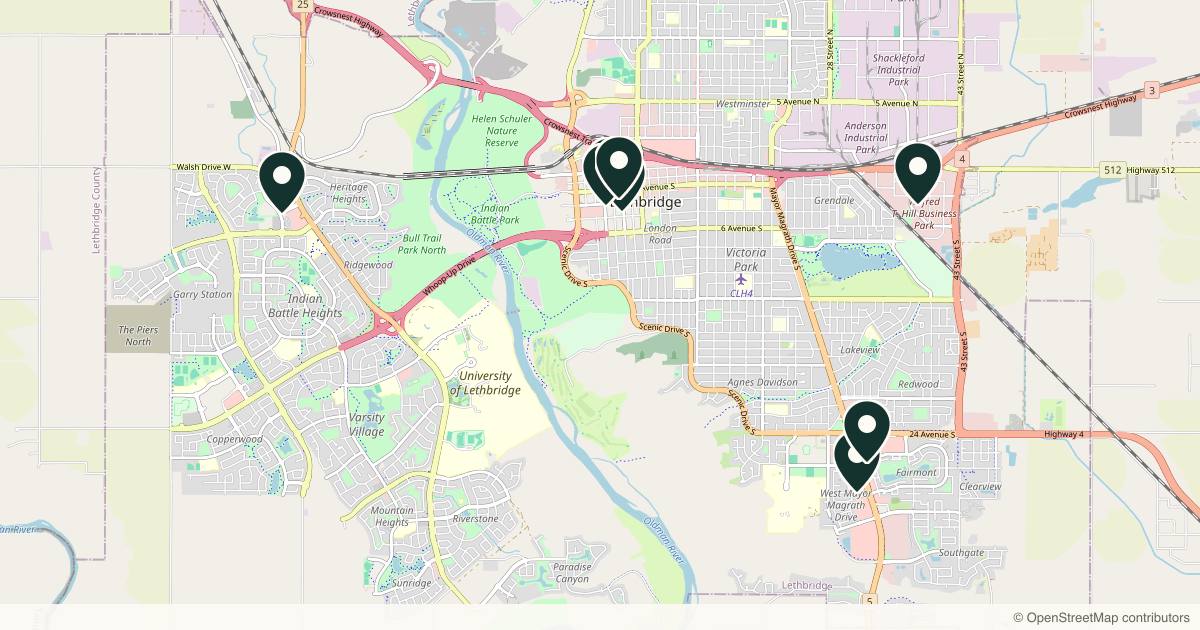 Map of 8 med spas and aesthetic clinics in Lethbridge, Alberta