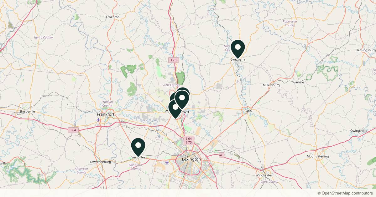 Map of 8 med spas and aesthetic clinics in Georgetown, Kentucky