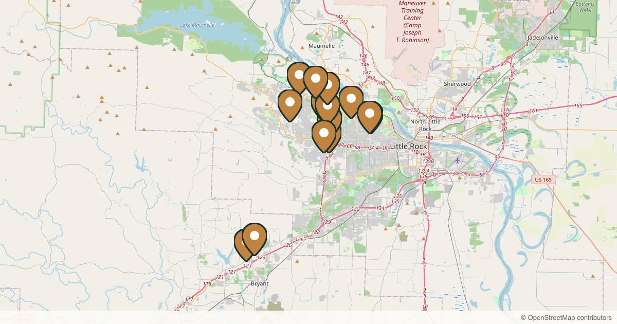 Map of 14 med spas and aesthetic clinics in Little Rock, Arkansas
