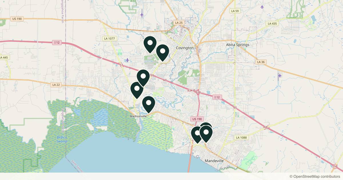 Map of 9 med spas and aesthetic clinics in Mandeville, Louisiana