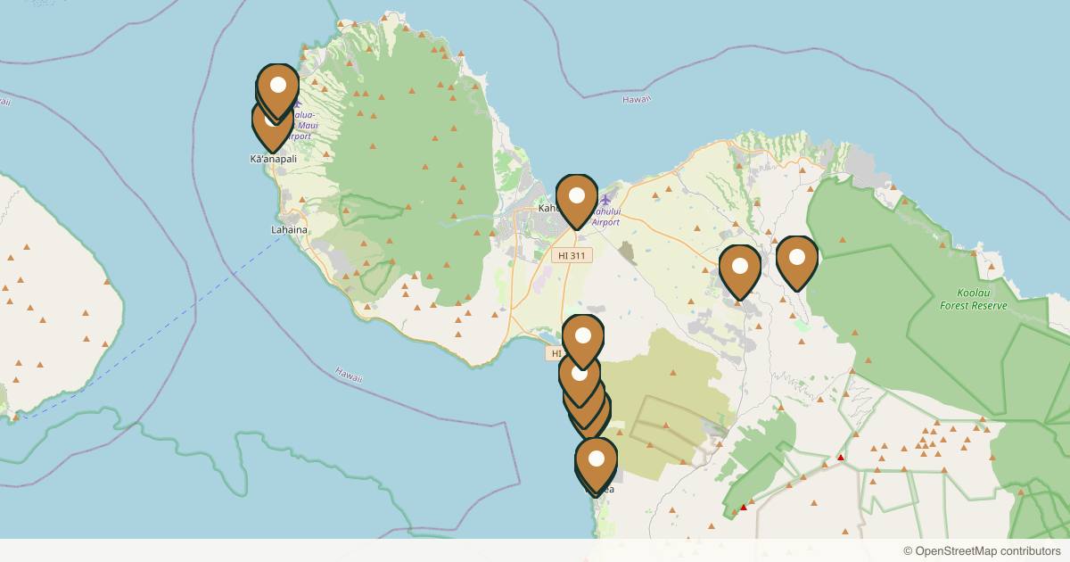 Map of 14 med spas and aesthetic clinics in Maui, Hawaii