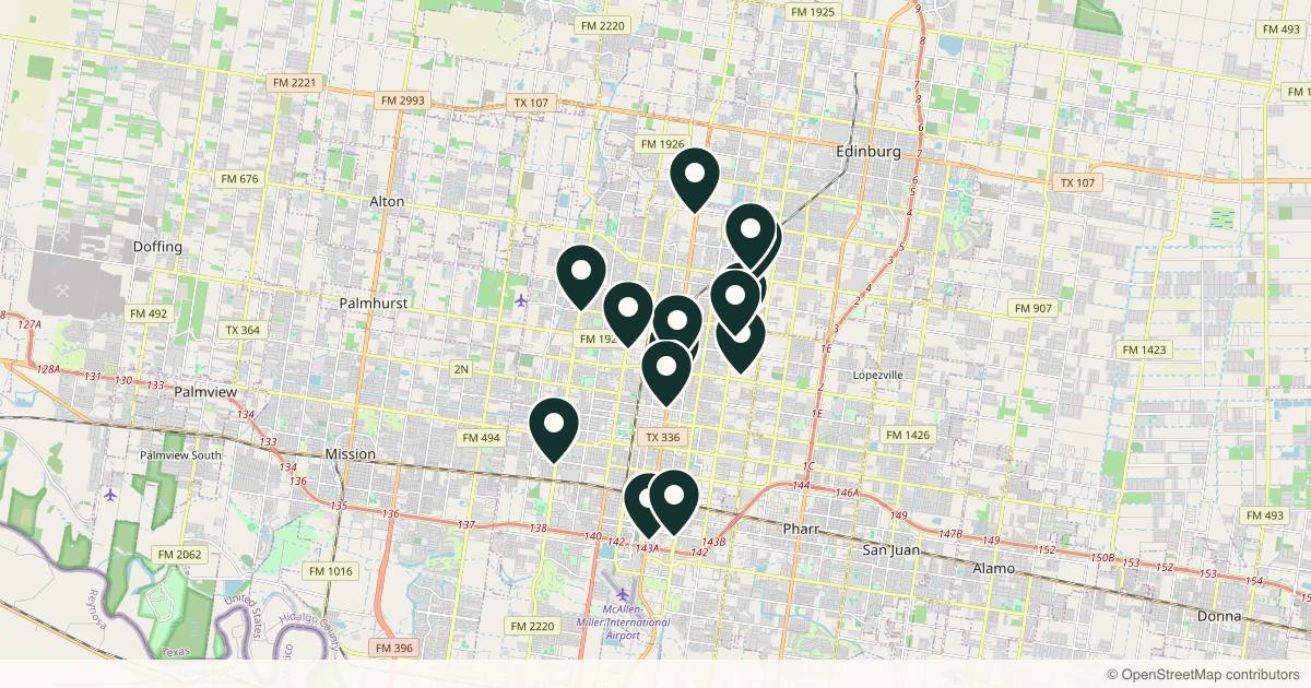 Map of 14 med spas and aesthetic clinics in McAllen, Texas