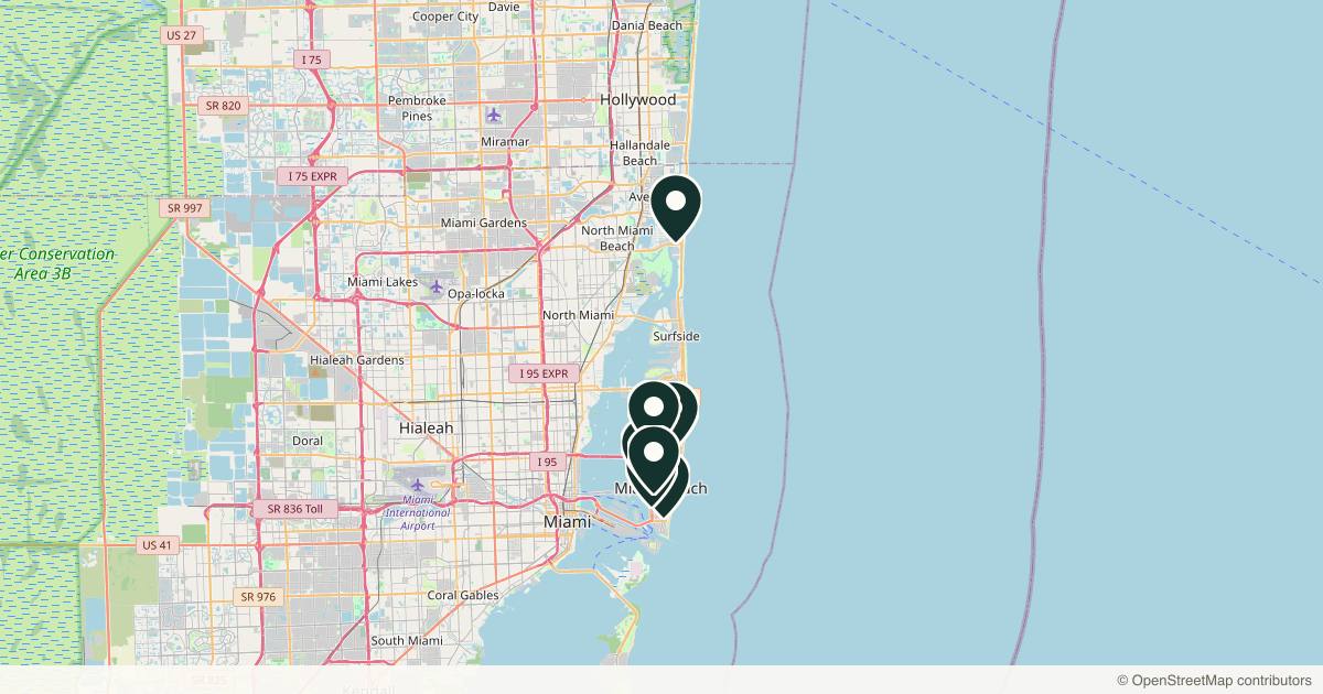 Map of 8 med spas and aesthetic clinics in Miami Beach, Florida