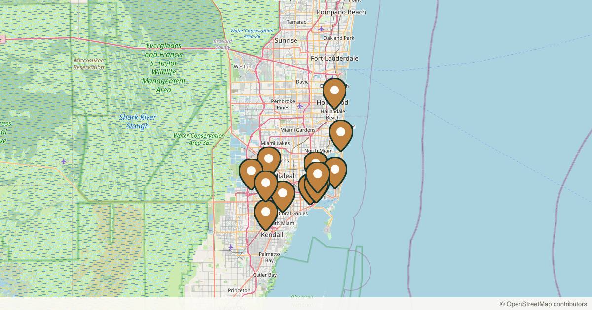 Map of med spas and aesthetic clinics in Miami, Florida