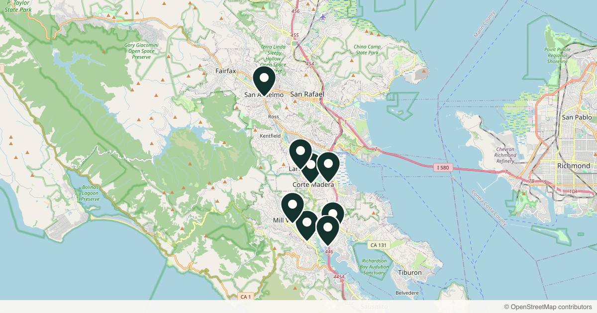 Map of 9 med spas and aesthetic clinics in Mill Valley, California