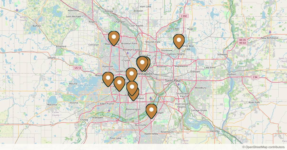 Map of med spas and aesthetic clinics in Minneapolis, Minnesota