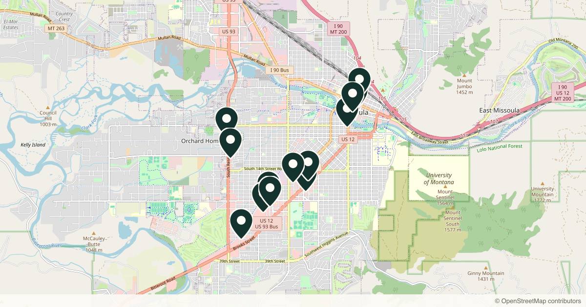 Map of 14 med spas and aesthetic clinics in Missoula, Montana