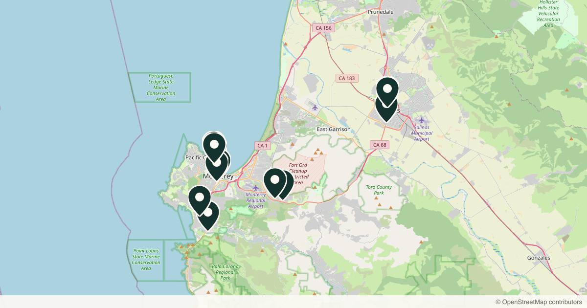 Map of 14 med spas and aesthetic clinics in Monterey, California