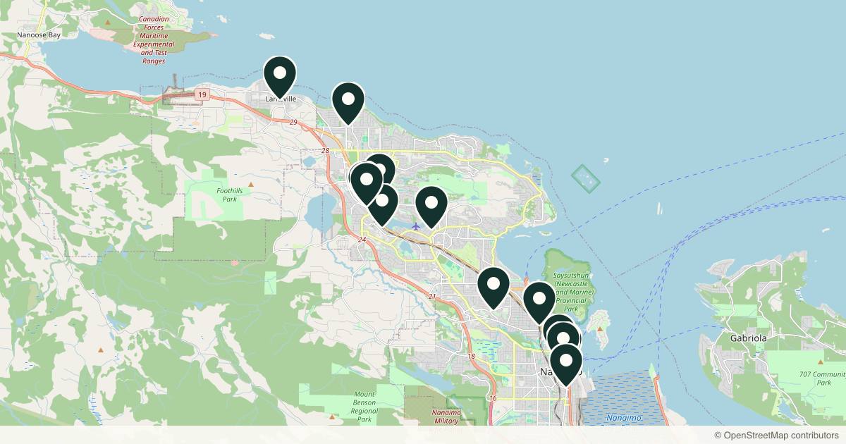 Map of 14 med spas and aesthetic clinics in Nanaimo, British Columbia