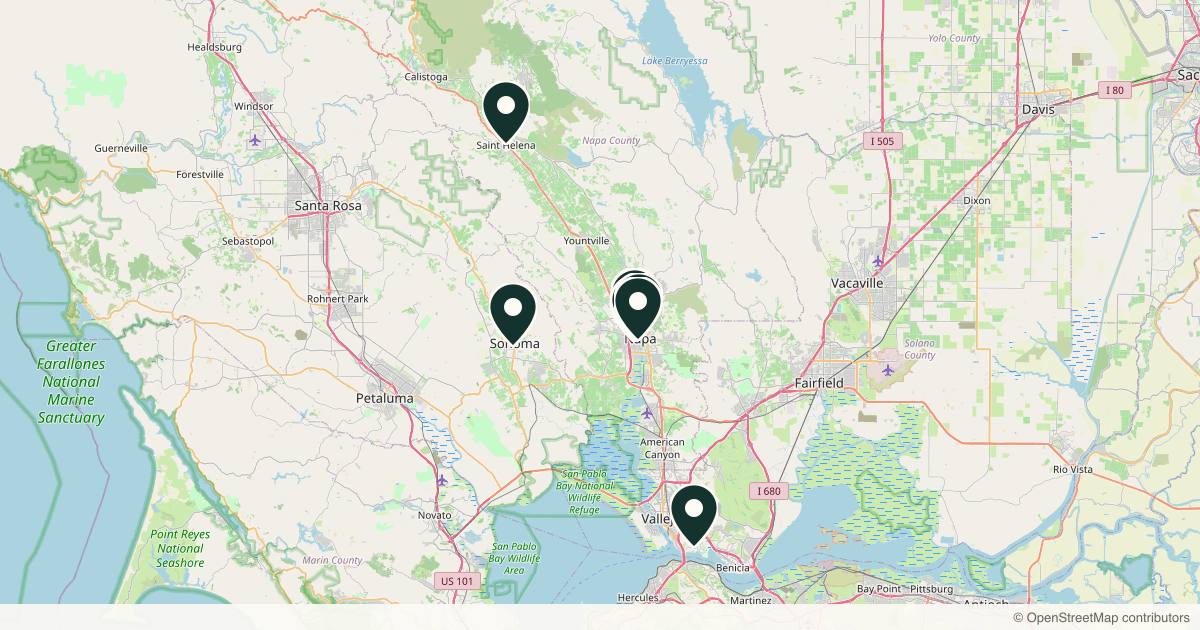 Map of 14 med spas and aesthetic clinics in Napa, California