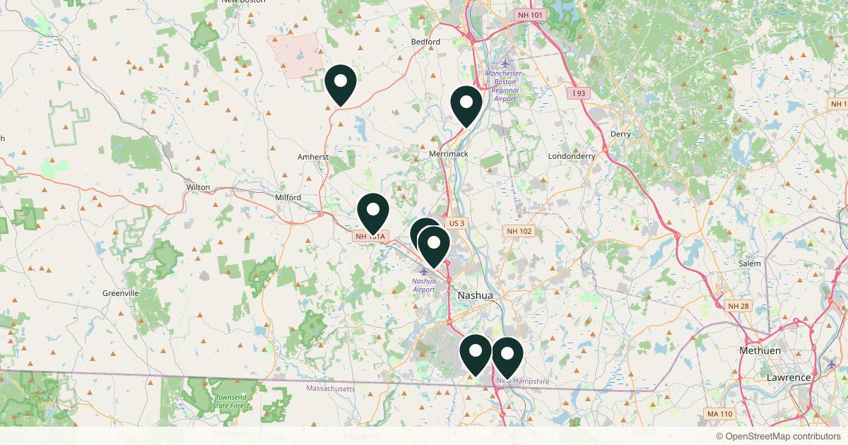 Map of 8 med spas and aesthetic clinics in Nashua, New Hampshire