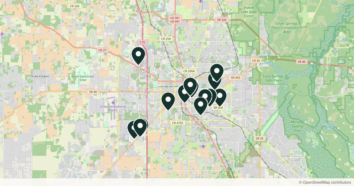Map of 14 med spas and aesthetic clinics in Ocala, Florida