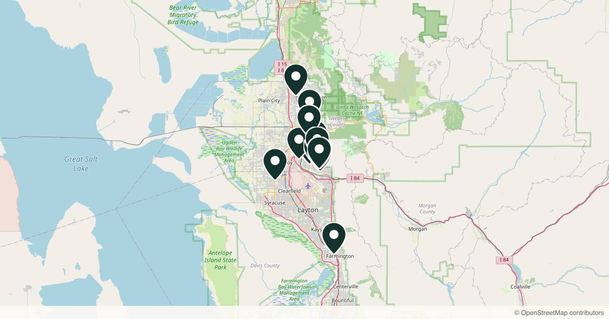 Map of 14 med spas and aesthetic clinics in Ogden, Utah