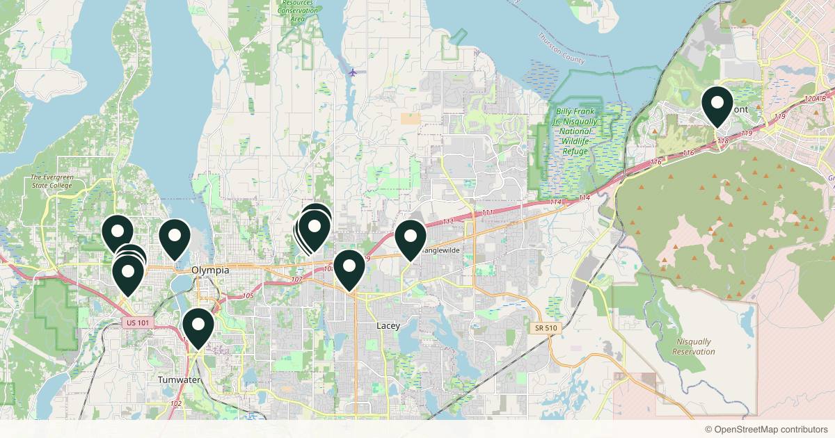 Map of 14 med spas and aesthetic clinics in Olympia, Washington