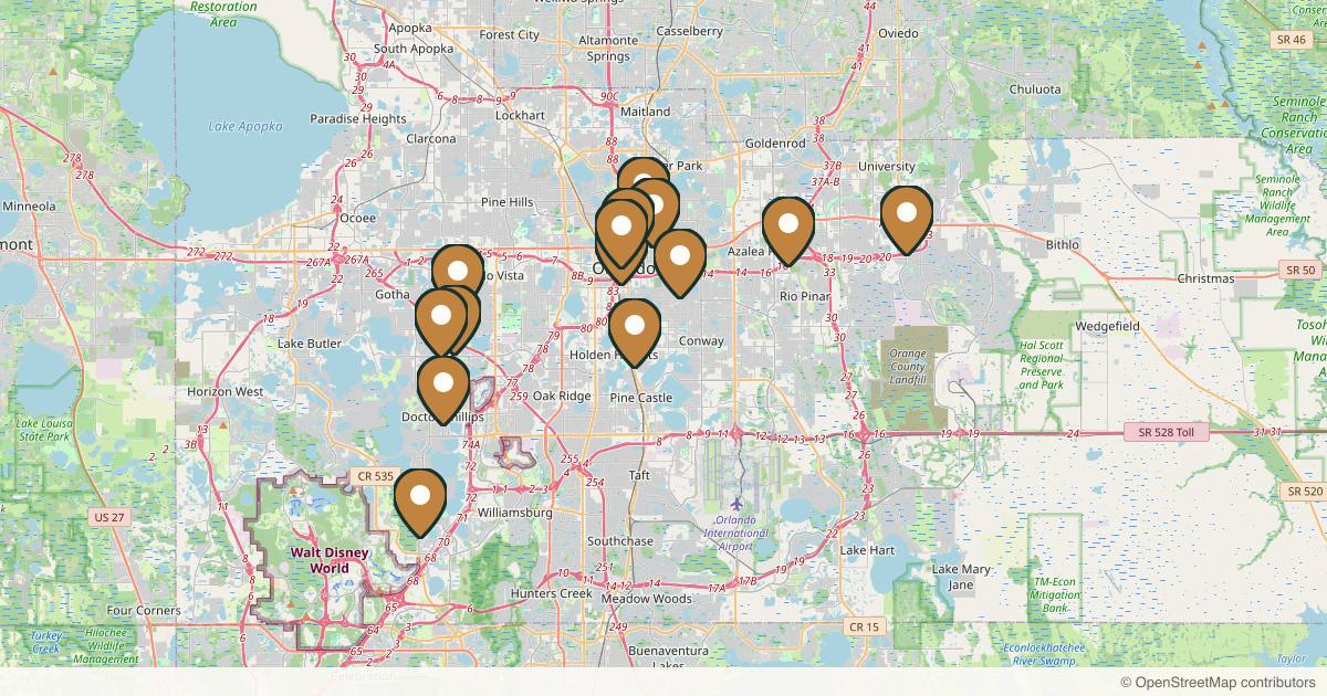 Map of med spas and aesthetic clinics in Orlando, Florida