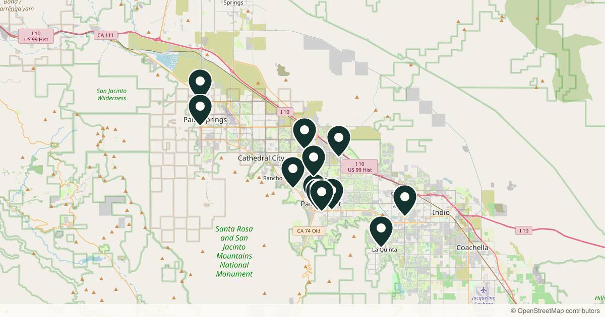 Map of 14 med spas and aesthetic clinics in Palm Desert, California