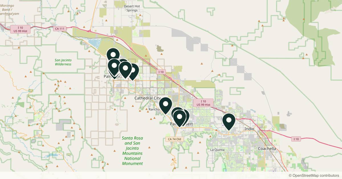 Map of 14 med spas and aesthetic clinics in Palm Springs, California