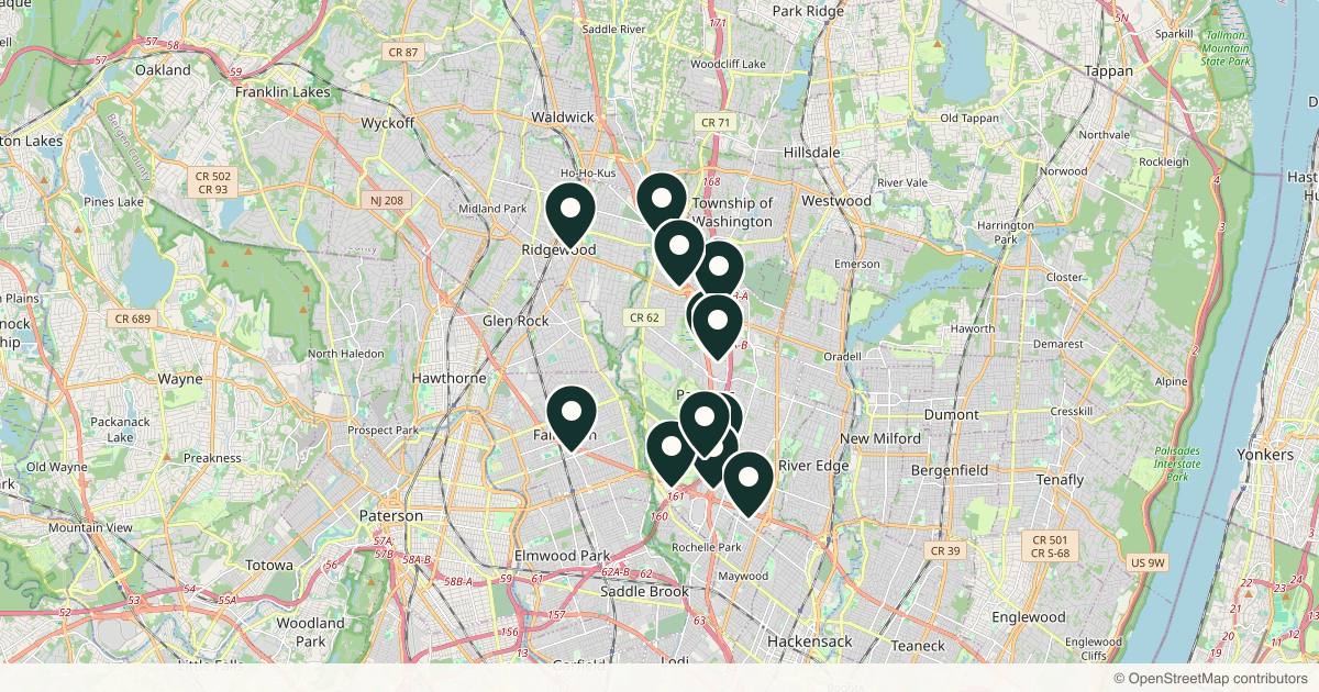 Map of 14 med spas and aesthetic clinics in Paramus, New Jersey