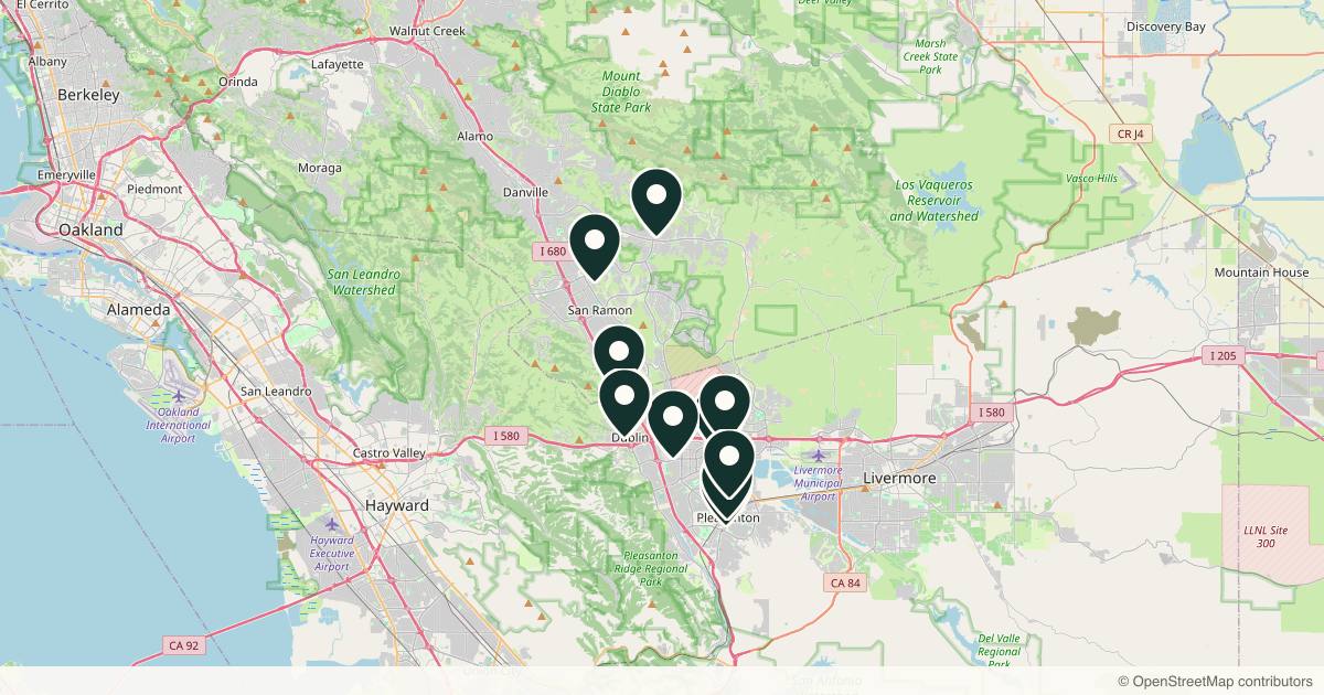 Map of 14 med spas and aesthetic clinics in Pleasanton, California