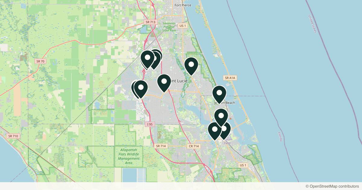 Map of 14 med spas and aesthetic clinics in Port St. Lucie, Florida