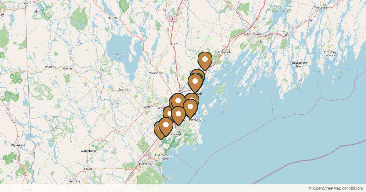Map of 14 med spas and aesthetic clinics in Portland, Maine