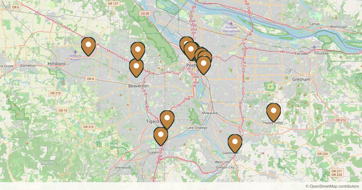 Map of med spas and aesthetic clinics in Portland, Oregon