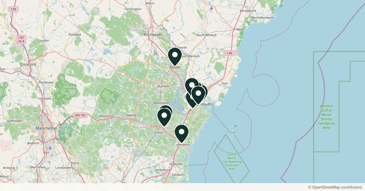 Map of 14 med spas and aesthetic clinics in Portsmouth, New Hampshire