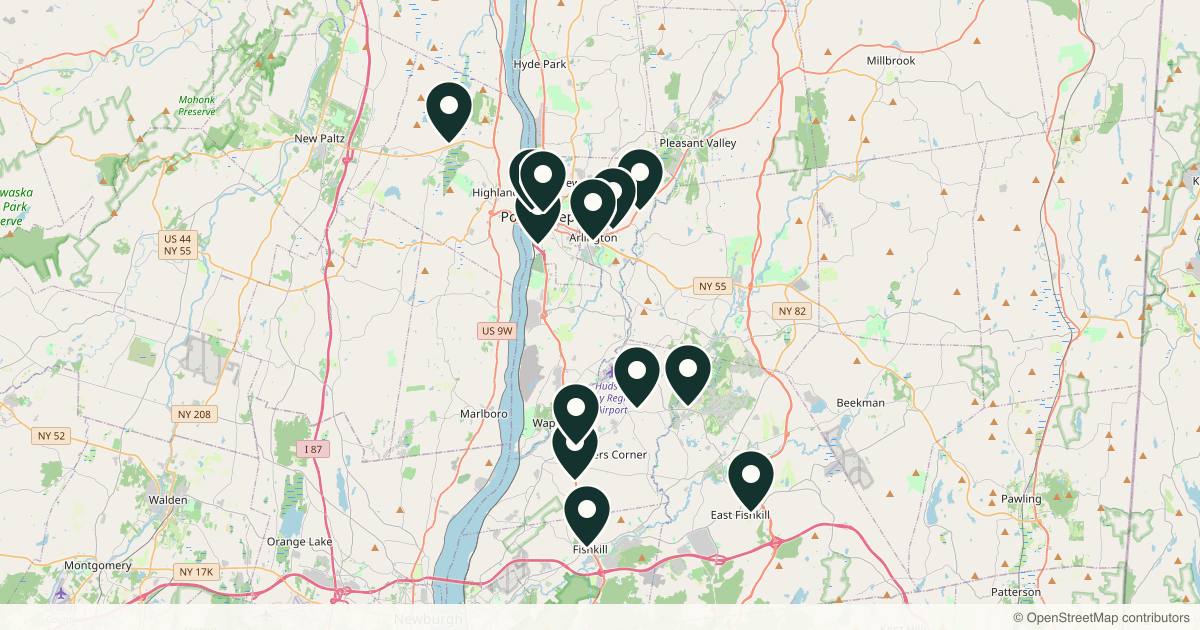 Map of 13 med spas and aesthetic clinics in Poughkeepsie, New York