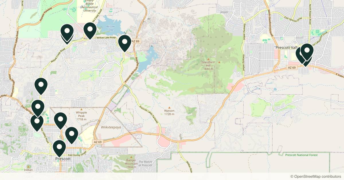 Map of 14 med spas and aesthetic clinics in Prescott, Arizona