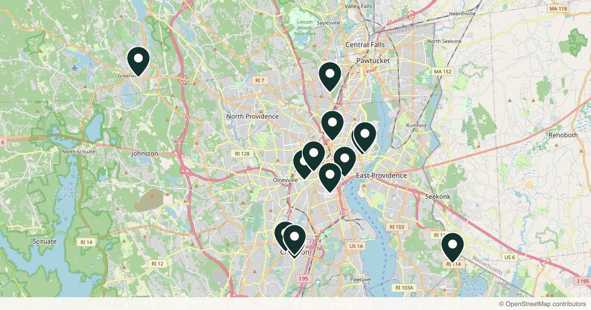 Map of 14 med spas and aesthetic clinics in Providence, Rhode Island