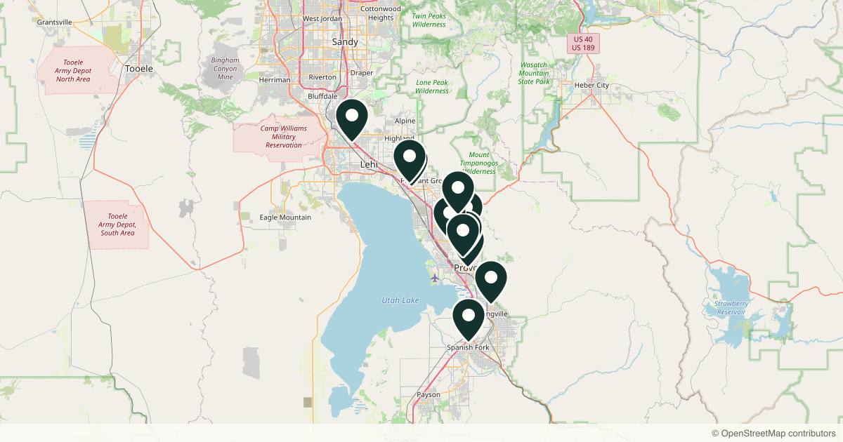 Map of 14 med spas and aesthetic clinics in Provo, Utah
