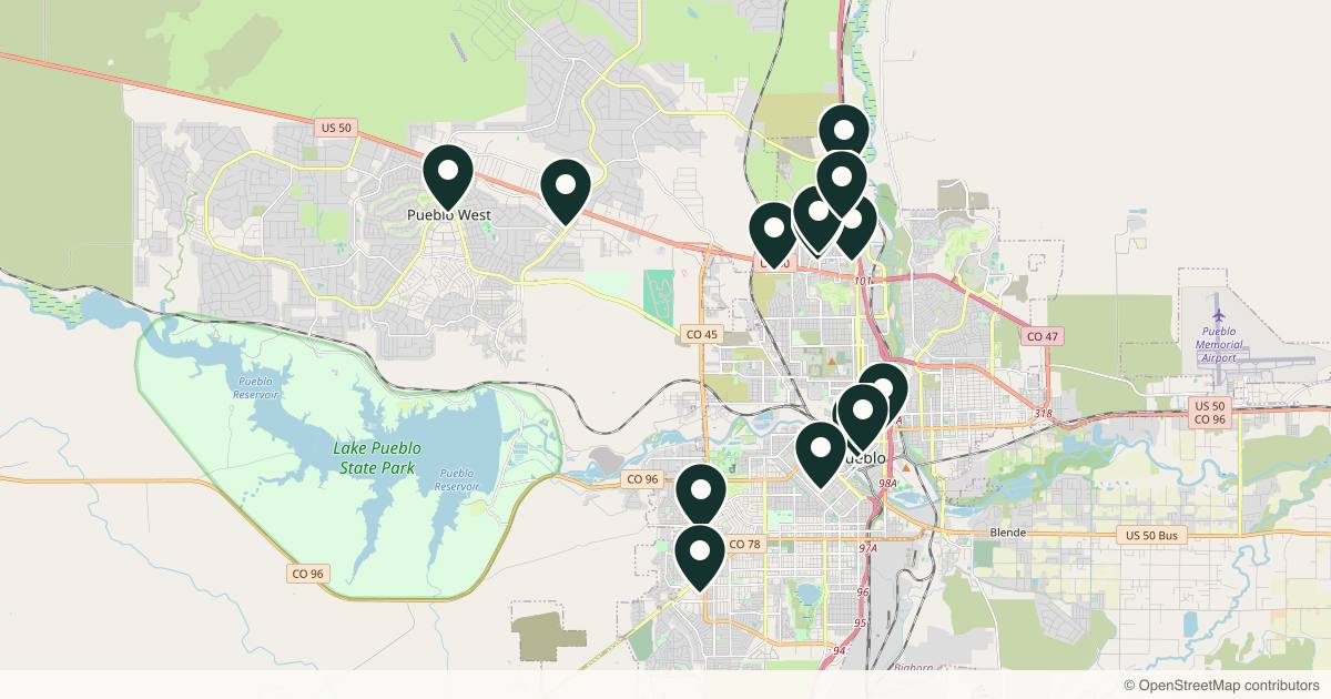 Map of 14 med spas and aesthetic clinics in Pueblo, Colorado