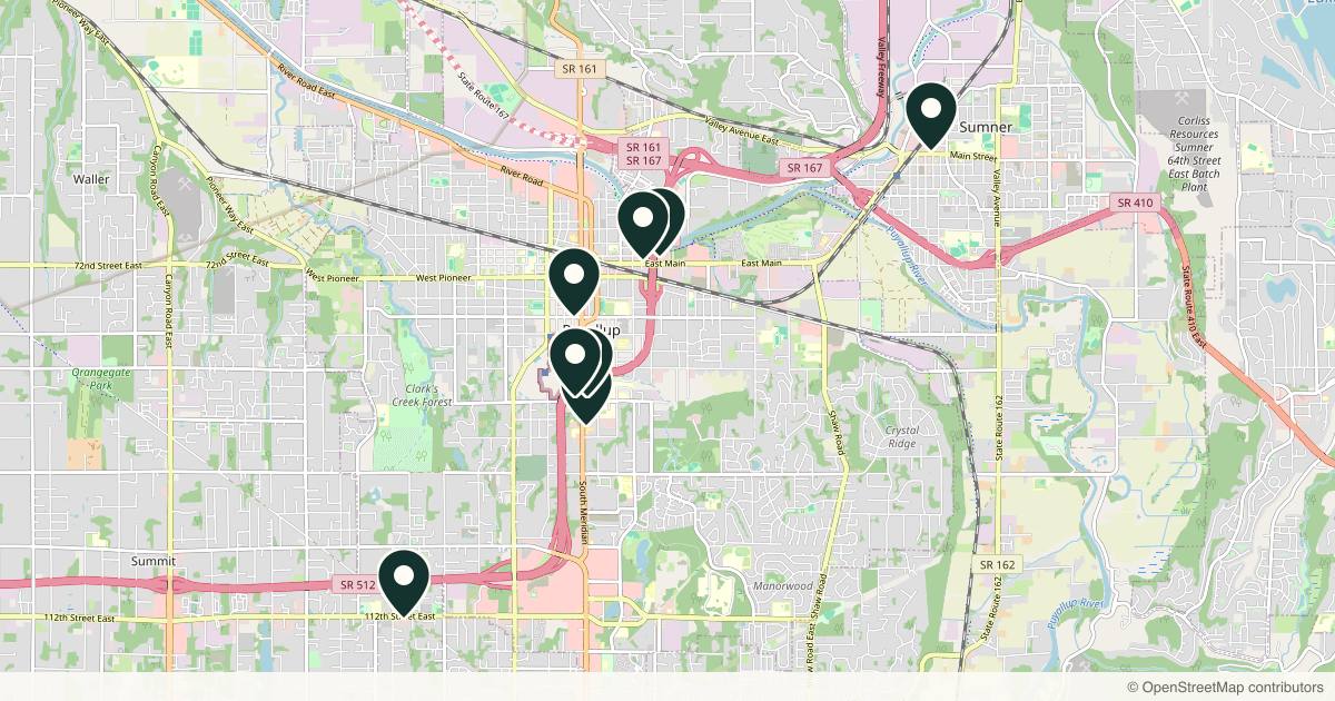 Map of 8 med spas and aesthetic clinics in Puyallup, Washington