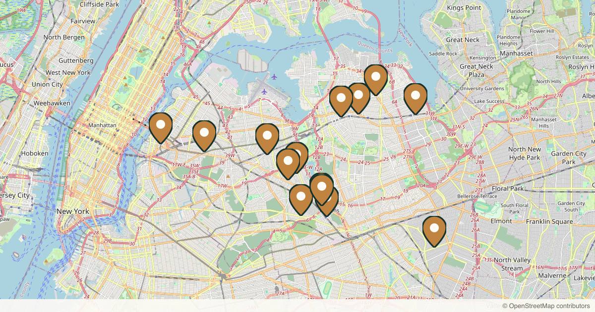 Map of 14 med spas and aesthetic clinics in Queens, New York