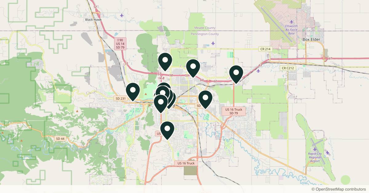 Map of 14 med spas and aesthetic clinics in Rapid City, South Dakota