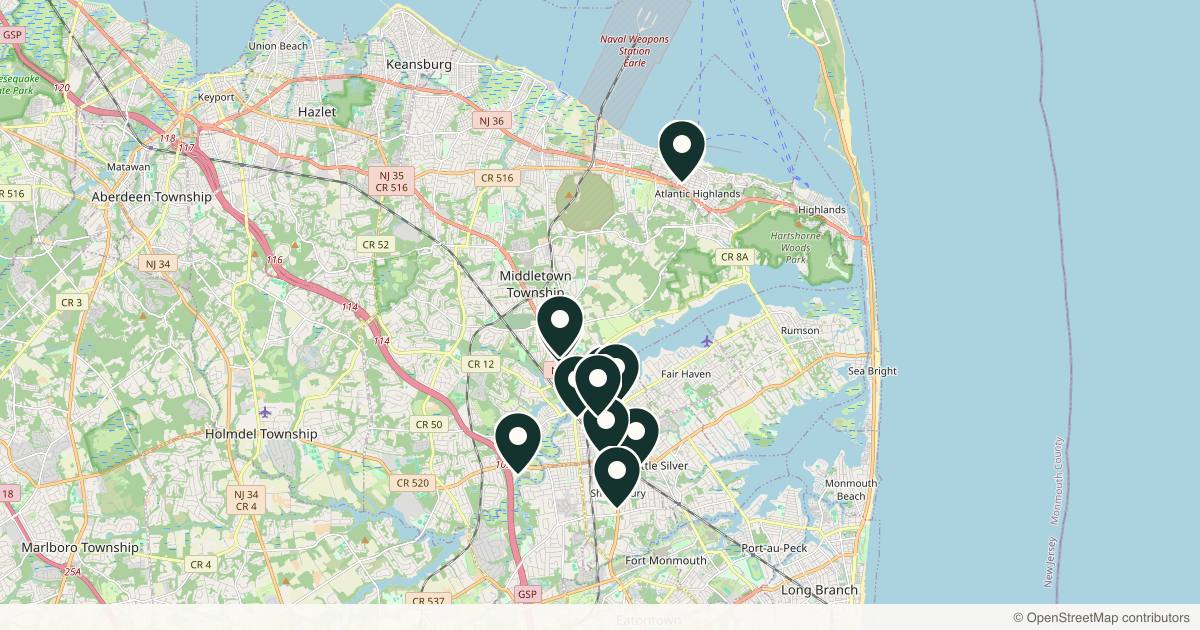 Map of 11 med spas and aesthetic clinics in Red Bank, New Jersey