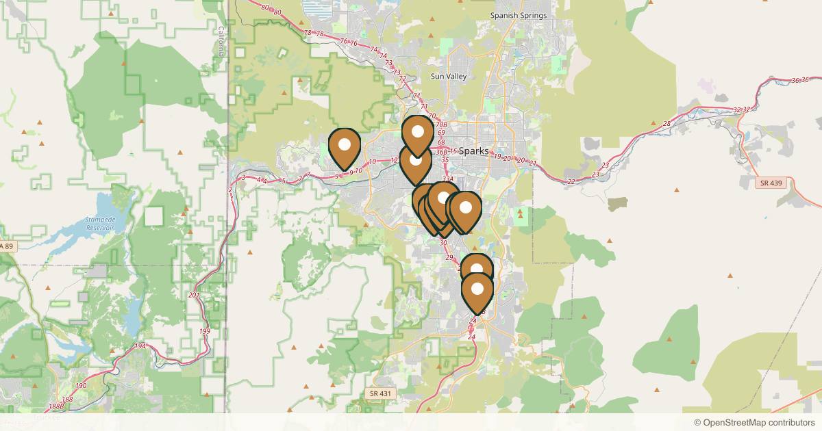 Map of 14 med spas and aesthetic clinics in Reno, Nevada