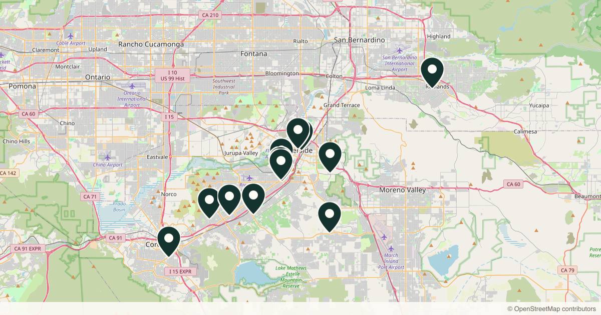 Map of 14 med spas and aesthetic clinics in Riverside, California