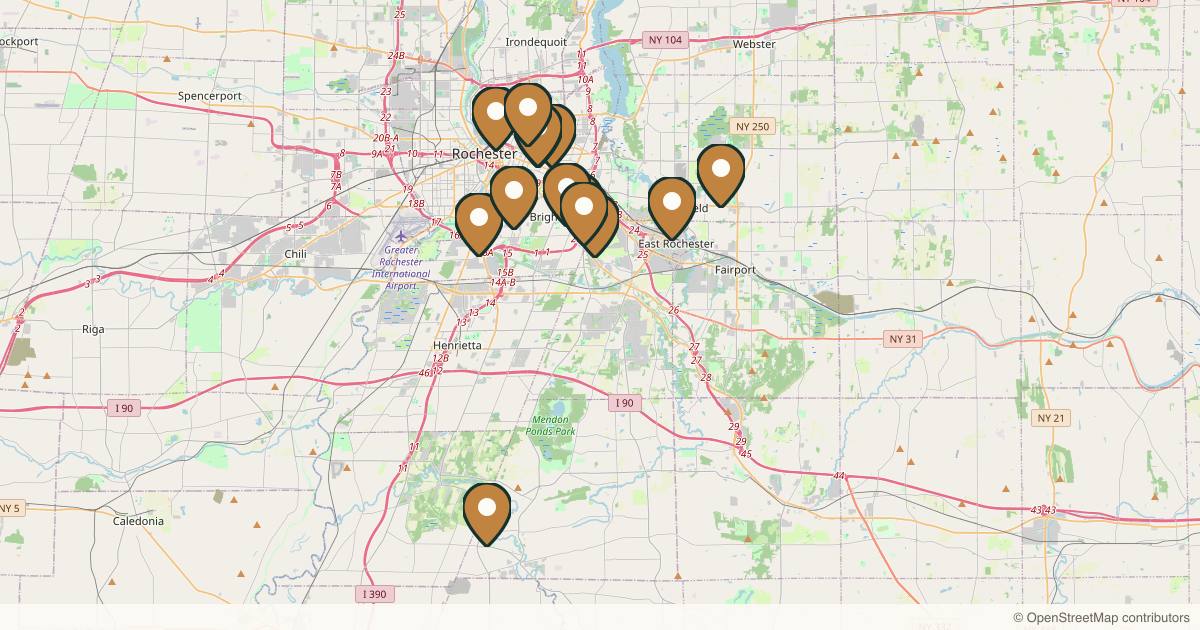 Map of 14 med spas and aesthetic clinics in Rochester, New York