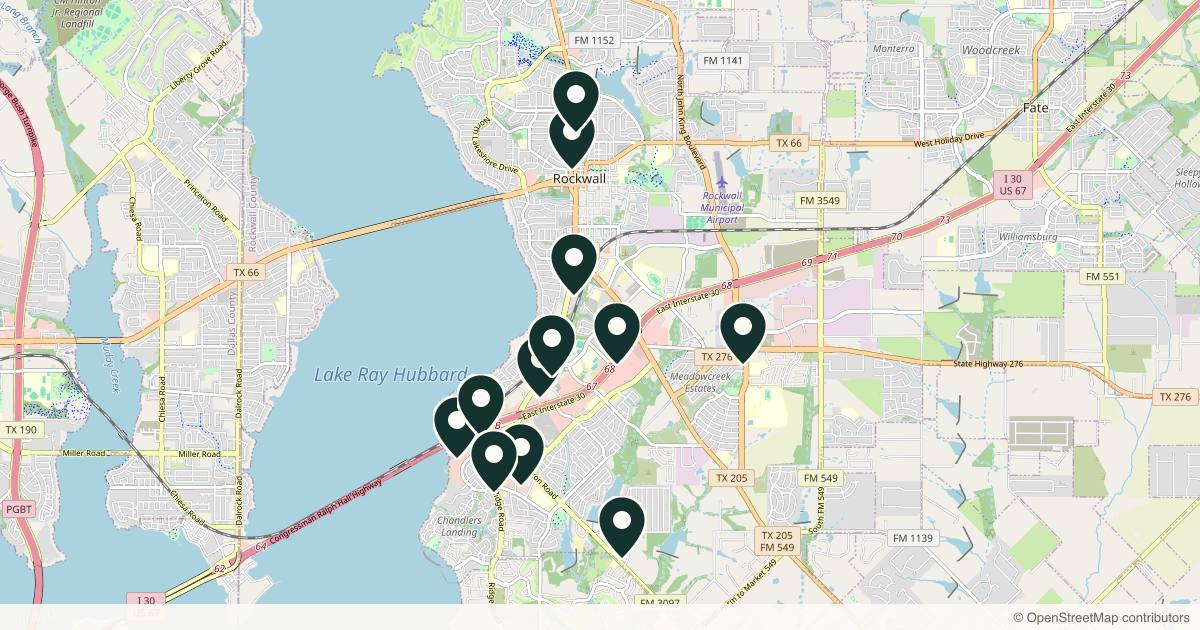 Map of 13 med spas and aesthetic clinics in Rockwall, Texas