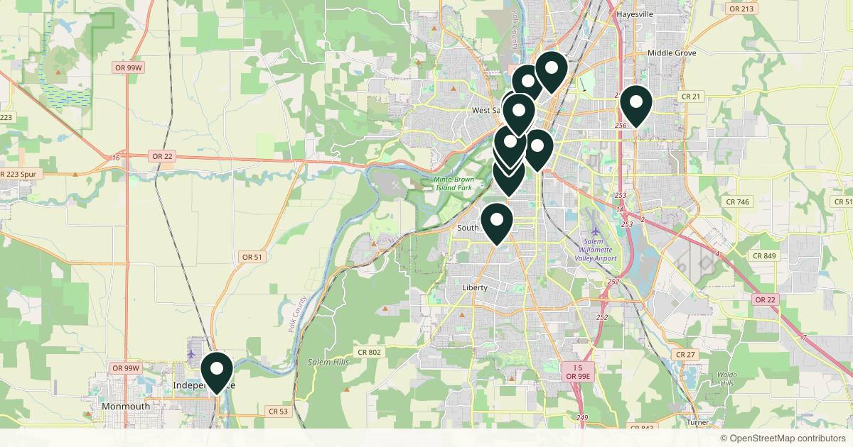 Map of 14 med spas and aesthetic clinics in Salem, Oregon