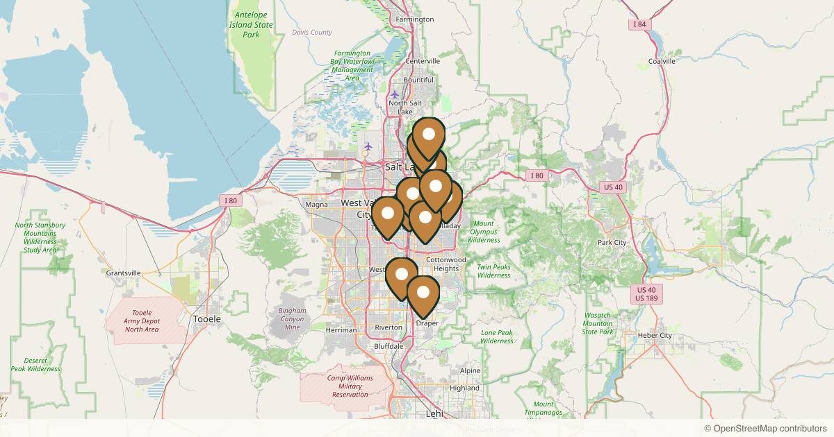 Map of 14 med spas and aesthetic clinics in Salt Lake City, Utah